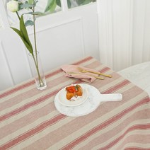 레브라이프 햄프 린넨 스트라이프 식탁보, 레드, 2인용
