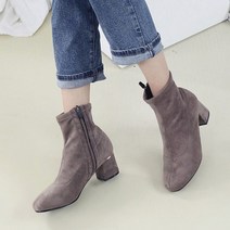 벨라노이 여성용 스웨이드 골든엣지 털안감 사각통굽 앵클부츠 5cm