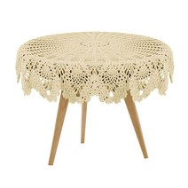 마켓감성 크로쉐 니팅 뜨개질 라운드 식탁보, 베이지, 75~80cm