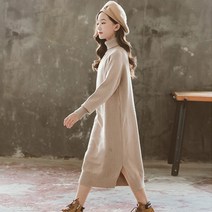 엣지랜드 여아용 니트 터틀넥 롱 원피스