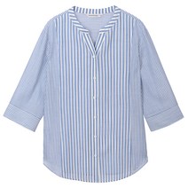 마인드브릿지 여성용 폴리 스트라이프 믹스 헨리넥 세미오버핏 7부 셔츠 MUWS3201