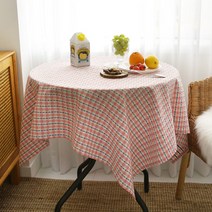 바이지미 깅엄체크 플라워 자수 테이블보, 핑크, 6인