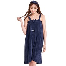 퓨어 끈 샤워가운 F + 헤어밴드 세트, 네이비, 1세트