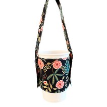 큰사이즈 및 텀블러용 밴드 똑딱이형 드링크백, 흑 장미꽃, 1개