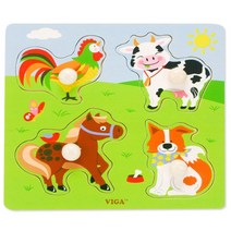 VIGA 베베 가축동물 유아 원목 꼭지 퍼즐, 1개, 4피스