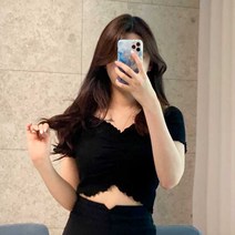 스키니어 여성용 스키니어 셔링 브이넥 크롭 티셔츠 오프숄더 겸용 lkf293