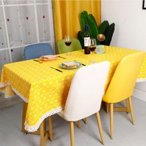 더블제이유 체크 레이스 식탁보, 옐로우, 60 x 40 cm