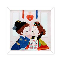 케이엠엘리 5D 원형 DIY 보석십자수 액자 세트 25 x 25 cm, 행복신랑각시, 1세트