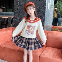 앤젤아이 여아용 곰돌이 카라 체크 치마세트