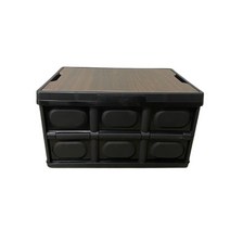TAD 감성 캠핑 폴딩박스 52.5 x 36 x 29.5 cm + 나무상판 + 방수내천, 블랙, 1세트