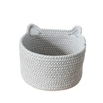 BUBU 고양이 모양 수납용 면 바구니 소 18cm x 10cm, 화이트, 1개