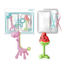 앙쥬 치발기 2종 세트, 노꼭지, 기린 핑크, 3D수박, 랜덤발송(실리콘클립)