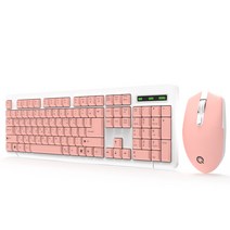 큐센 무선 키보드 마우스 세트 + 키스킨, 핑크, MK210, 일반형