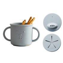 까사무띠 유아용 무무 코코 곰 양손잡이 컵 + 커버 2종 세트, 스톤블루, 1세트