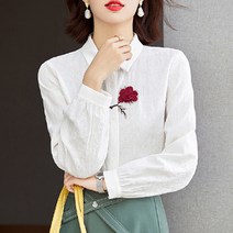 페이퍼먼츠 로즈 한송이 자수 셔플 블라우스 01364