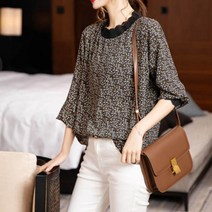 아뗄릭 빅사이즈 검정 레이스 배색 잔잔한 도트 블라우스 00535