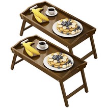 접이식 원목 베드 트레이 2p, 브라운