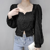 비비에모 스퀘어넥 지퍼 트임 미니 블라우스 00960