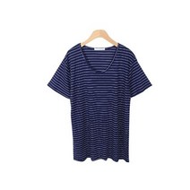 덴피르 여성용 린넨 스트라이프 반팔 티셔츠 T9642K24