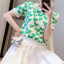 비비에모 여성용 펄 하트 반팔 라운드 니트 01144