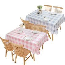 PEVA 방수 주방 테이블커버 2p 세트, 핑크체크, 블루체크, 90 x 140 cm