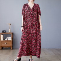 아뗄릭 레드꽃 박시 브이넥 롱 여름 원피스 00999