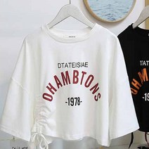 풍깍쟁이 여성용 드로스트링 크롭 반팔티