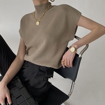 비비에모 여성용 하이넥 캡소매 정장핏 아이스 니트 티셔츠 01421