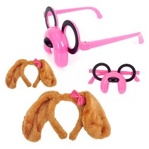 파티쇼 강아지 파티 머리띠 + 안경 세트, 브라운(머리띠), 핑크(안경), 2세트