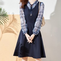 페이퍼먼츠 체크 블라우스 레이어드 스타일 플레어 원피스 02575