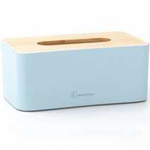 GGUMIGGA 직사각 티슈케이스 + 가죽커버, 화이트우드(케이스), 스카이블루(커버)