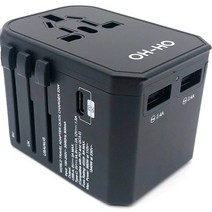 오호 여행용 QC3.0 PD 고속충전 멀티 어댑터 블랙 YM108, 1개
