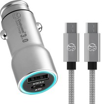 디지지 차량용 USB pd 듀얼 고속충전기 시거잭 + C타입-C타입 PD 고속케이블 70cm 세트, DGG-602(시거잭), DG-C570(케이블), 실버(케이블)