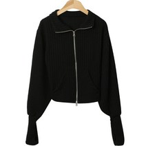 시크블랙 여성용 고스트 하이넥 골지 투웨이 집업 cpjk4341k29