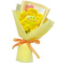 데이앤모어 스마일꽃 인형 대형 45cm + 꽃다발 포장 세트, 노랑