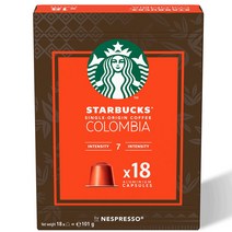 스타벅스 네스프레소 싱글 오리진 콜롬비아 빅팩 캡슐커피 101g, 18개