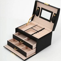 닌샵 3단 가죽 쥬얼리 케이스, 1개, 블랙