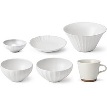 광주요 백합 1인 6종 식기세트, 백색, 밥그릇 + 국그릇 + 종지 + 찬기 + 면그릇 + 커피잔
