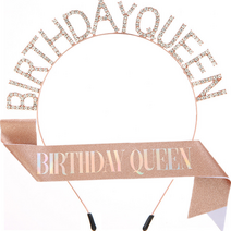 바이핏 파티용품 birthday queen 머리띠 + 어깨끈 세트, 로즈골드, 1세트