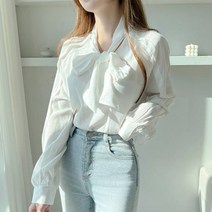 슈가펀 핀탁소매 오픈타이 블라우스