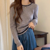 레몬소울 여성용 라몽 배색 라운드 니트티