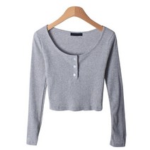 여성용 컴패딘 골지 버튼 크롭 슬림 티셔츠 cpt11522k2c