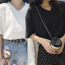 로지 여성용 페인팅 브이넥 반팔 티셔츠 2종 세트