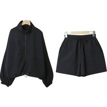 시크블랙 루아녹 루즈핏 아노락 스트랩 점퍼 + 밴딩 숏팬츠 세트 cpset2631k33