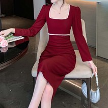 비비에모 진주 스퀘어 셔링 슬림핏 미디 롱 원피스 03011