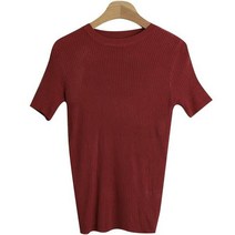 시크블랙 여성용 메잇티 라운드넥 골지 반팔 니트 cpnt4474k33