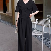 아뗄릭 라운드 재킷 와이드 팬츠 여름 투피스 세트 02273