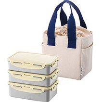 락앤락 데일리 코튼 도시락 찬합 직사각 3단 + 가방 + 보냉제 세트, 아이보리, 1세트