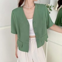 페이퍼먼츠 여성용 논카라 심플 버튼 반팔 자켓 05421