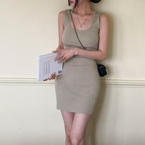 시크블랙 스잇델 스퀘어넥 골지 민소매 미디 원피스 cpops8905k34